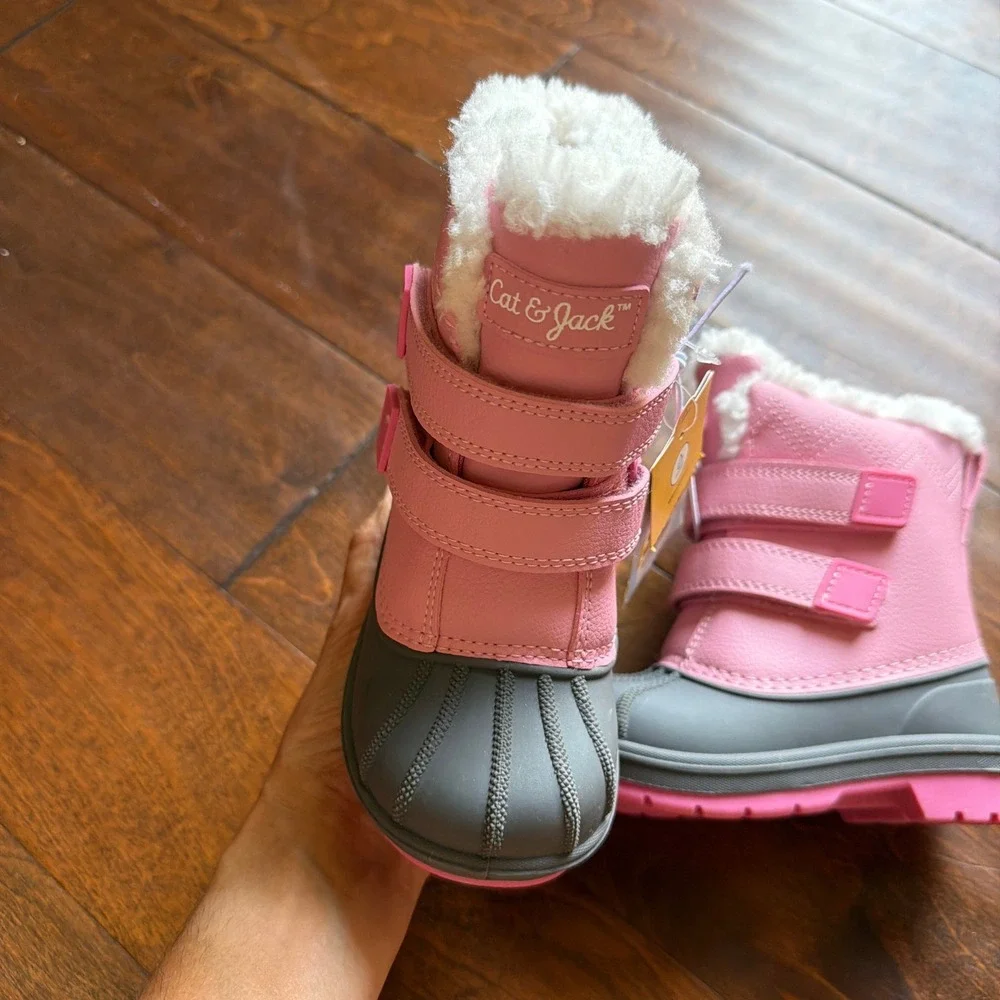 Cat & Jack Denver Pink Waterproof Snow Boots Faux Fur Trim Toddler Size 7 NEW